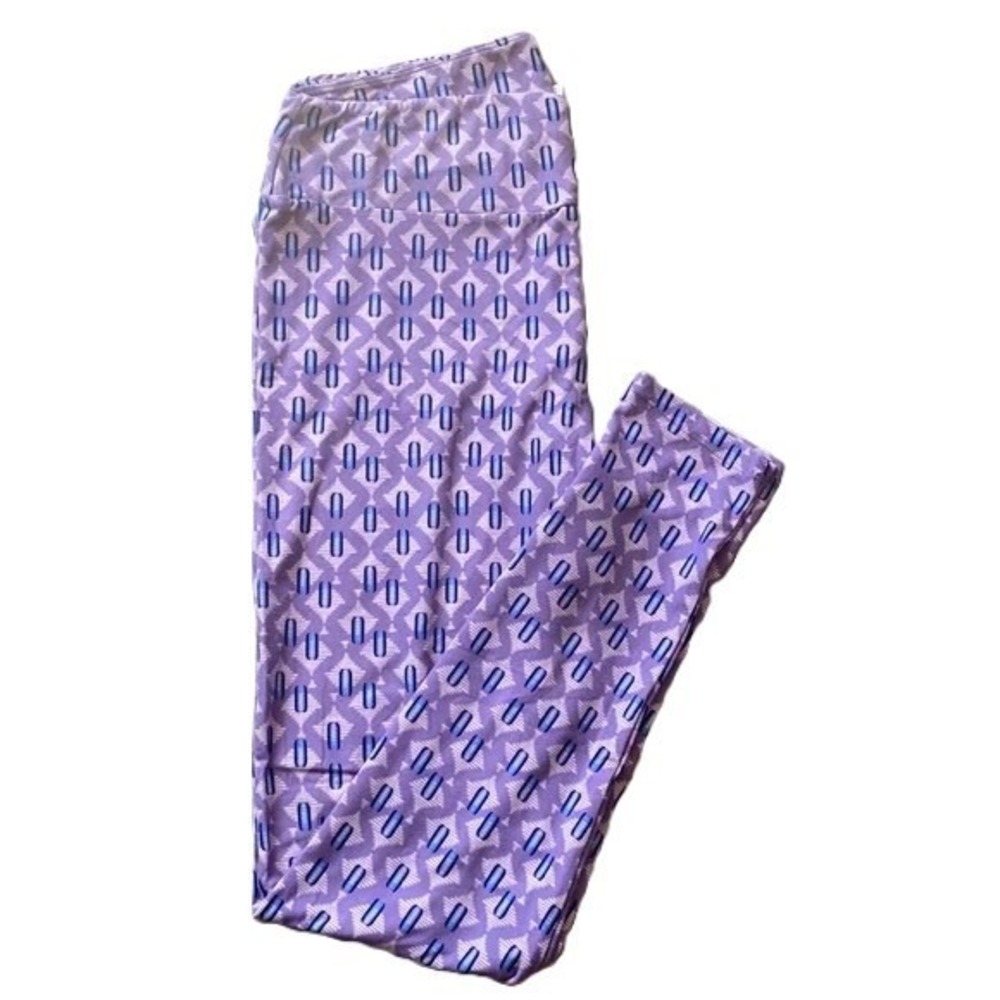 LuLaRoe TC Tall and Curvy Leggings Geometric Kaleidoscope Purple Blue White